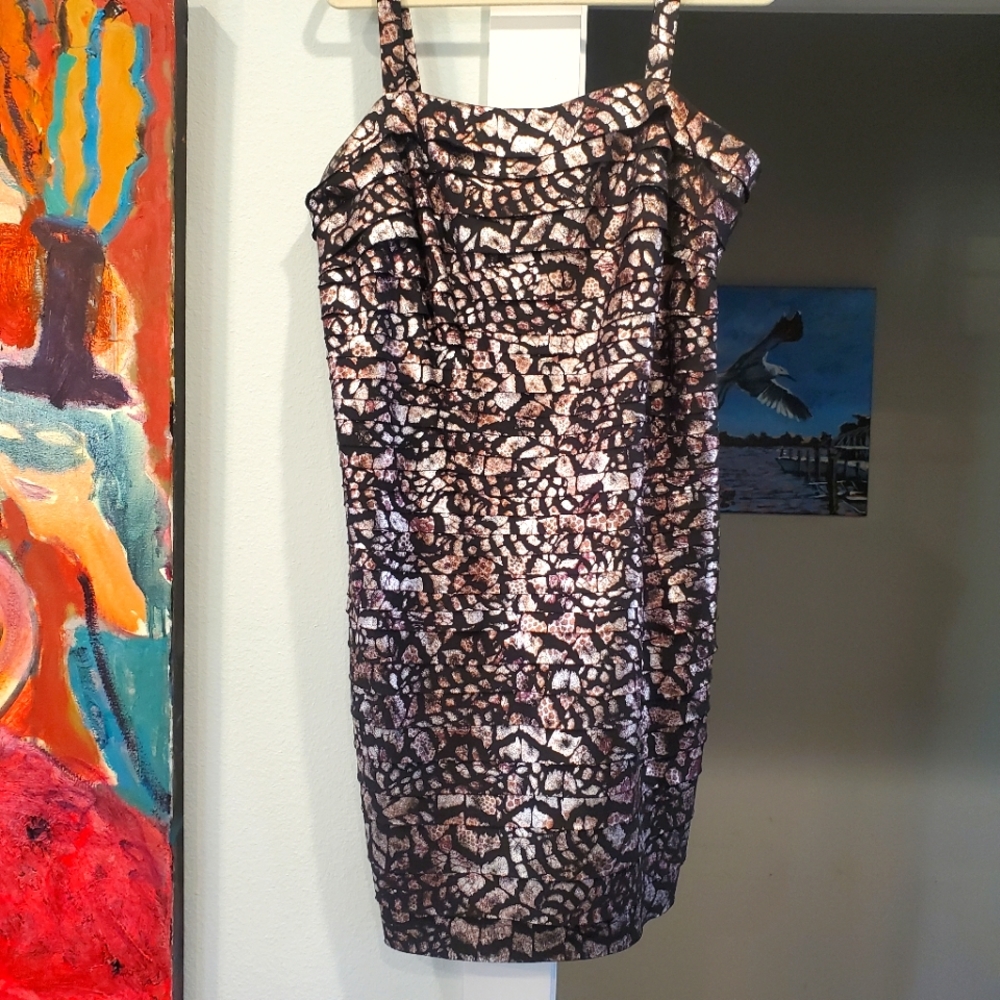 Black and rose champagne layered cocktail dress.